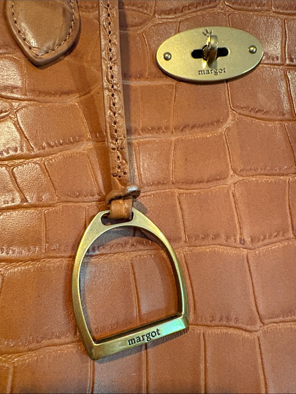 BNWT MARGOT Viral Cognac Croc-Embossed Leather Shoulder Bag Tote - Picture 4 of 16